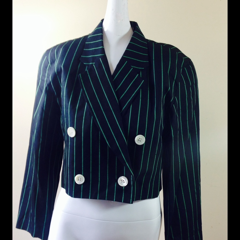 Vintage Perry Ellis Blue Green Blazer Pinstripe
